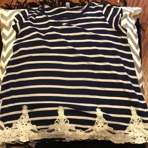 Dark blue and white striped top with a lace bottom